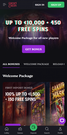 LuckyCircus Casino Screenshot